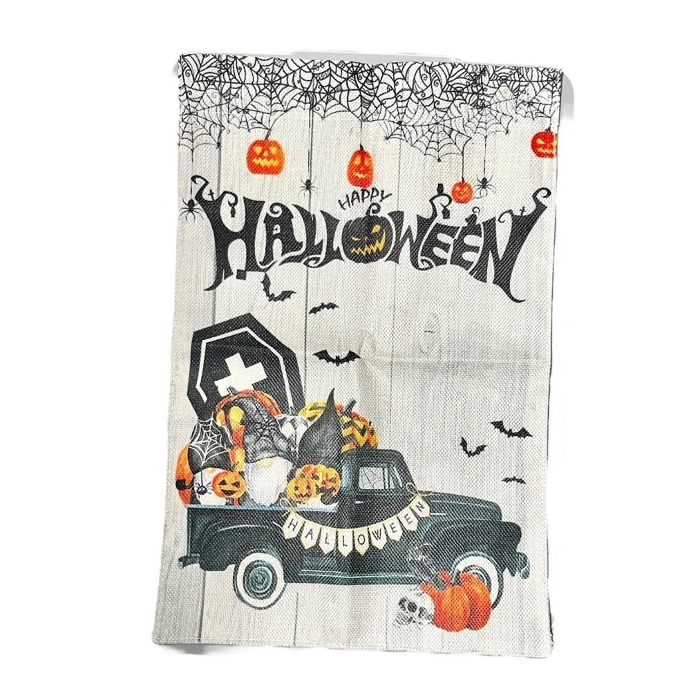 Happy Halloween Gnome Truck Fabric Double-Sided Garden Flag